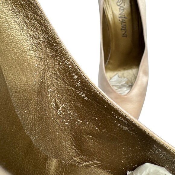 80's YSL Yves Saint Laurent Champagne dust satin round toe pumps Women's sz 8.5 - Picture 11 of 16
